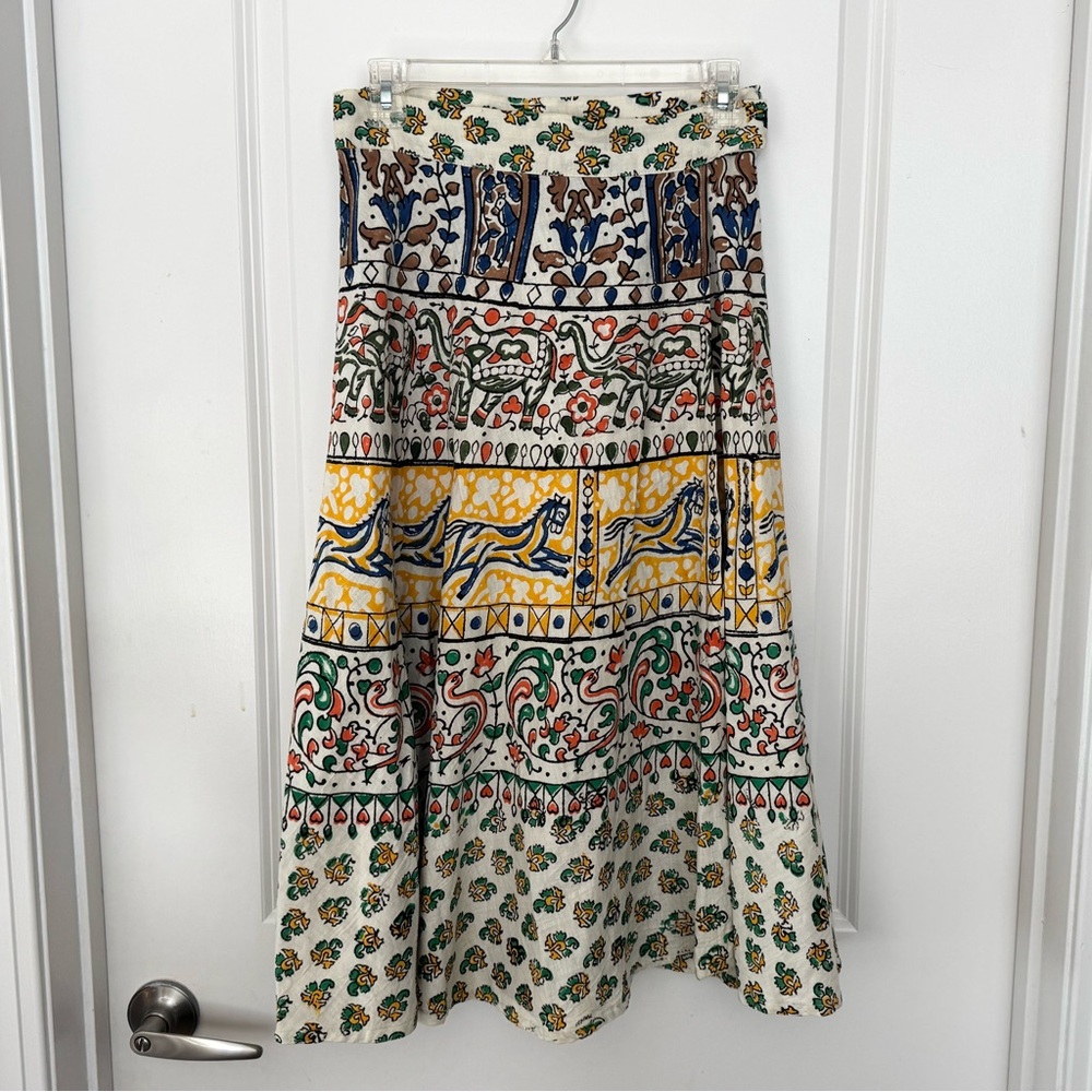 Vintage 70s Patterned Midi Wrap Skirt